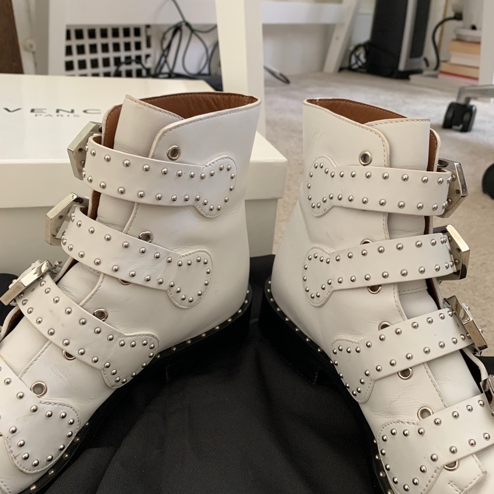 Givenchy White Studded Leather buckle booties sz 8 - Picture 7 of 12